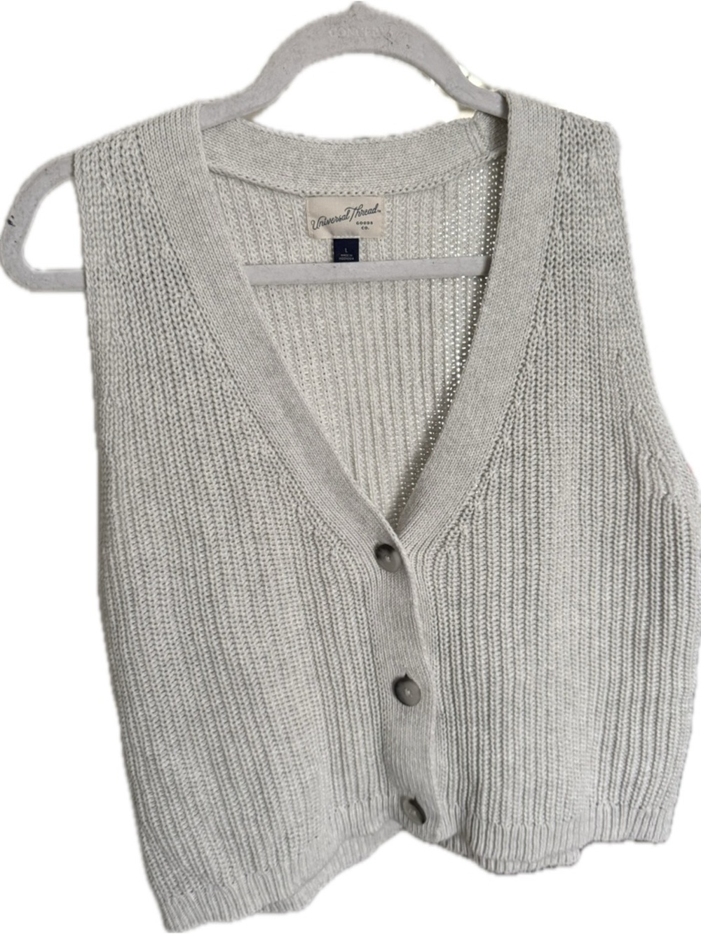 Universal Thread Light Gray V-Neck Button Front Sweater Vest